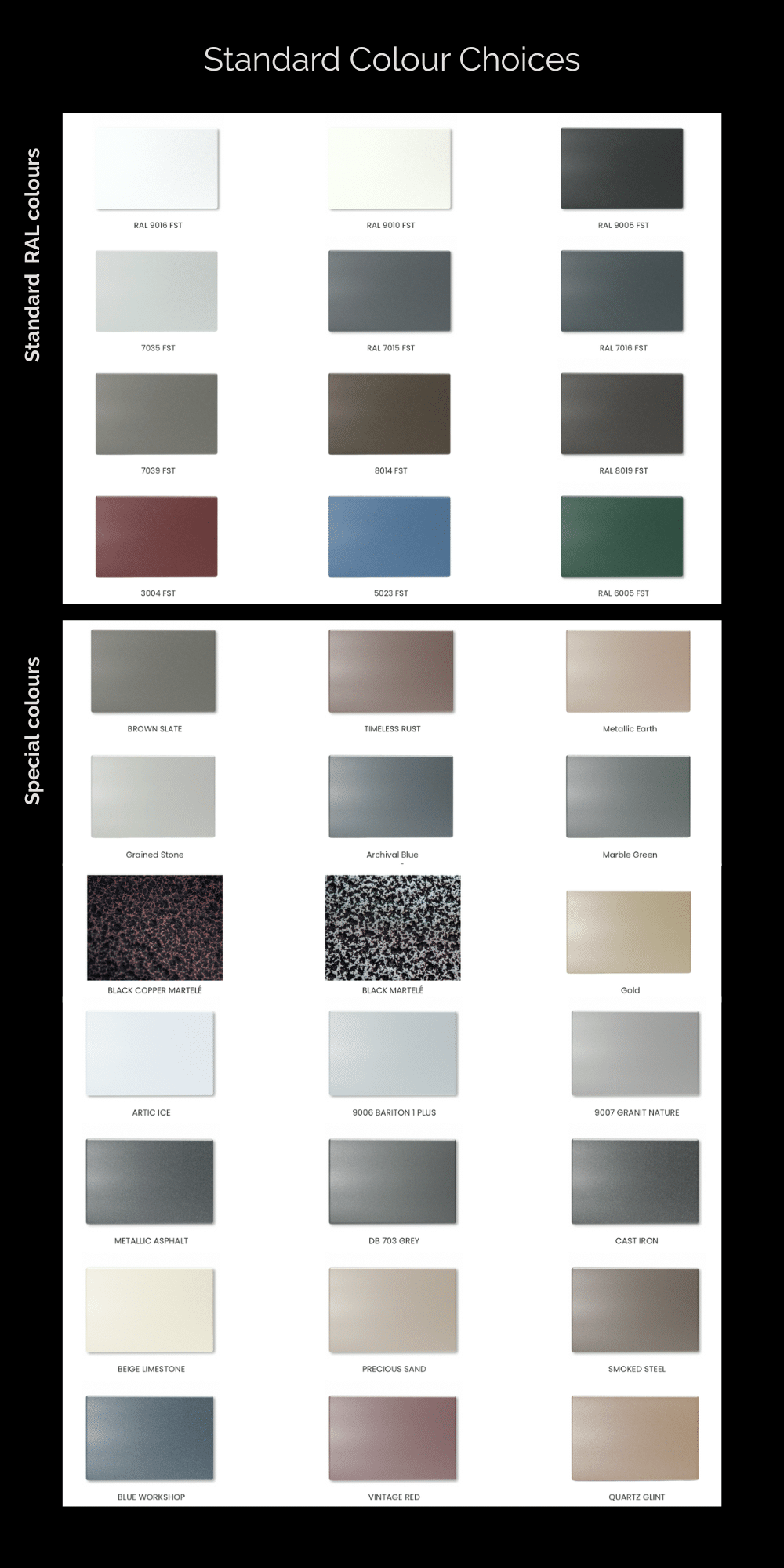 alugate colours finishes